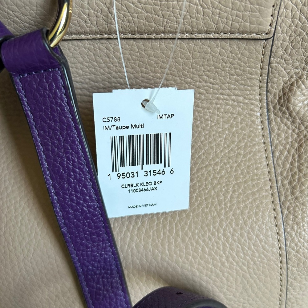 Coach Kleo Taupe Multi Colorblock Pebbled Leather Backpack NEW - Picture 3 of 12